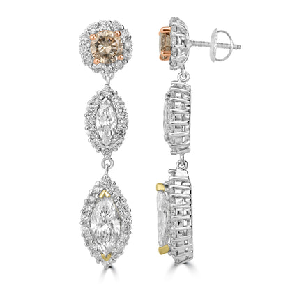 Marquise & Round Diamond Dangled Earrings