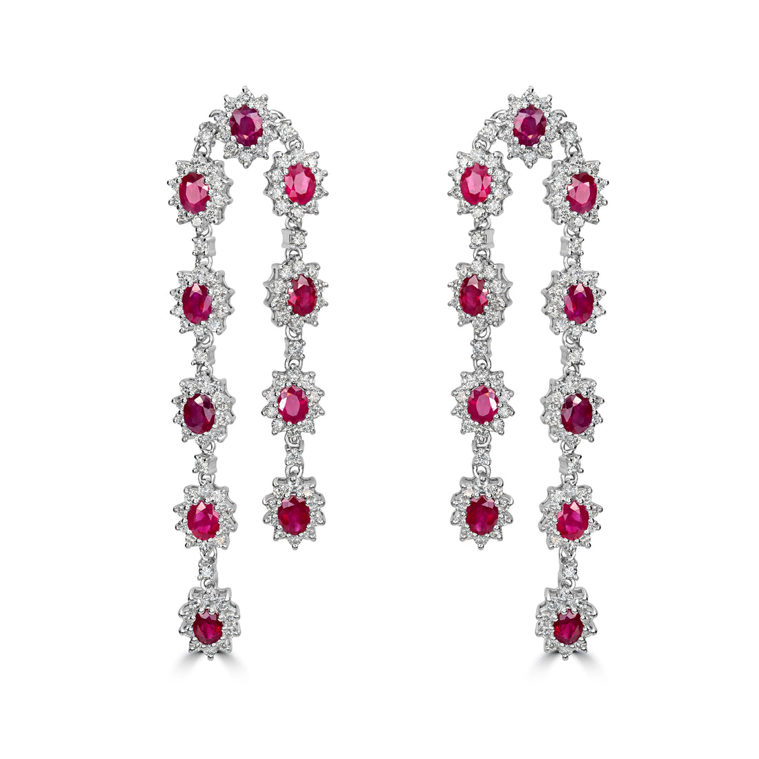 9.73 ct Dangling Ruby & Diamond Earring in 18K White Gold