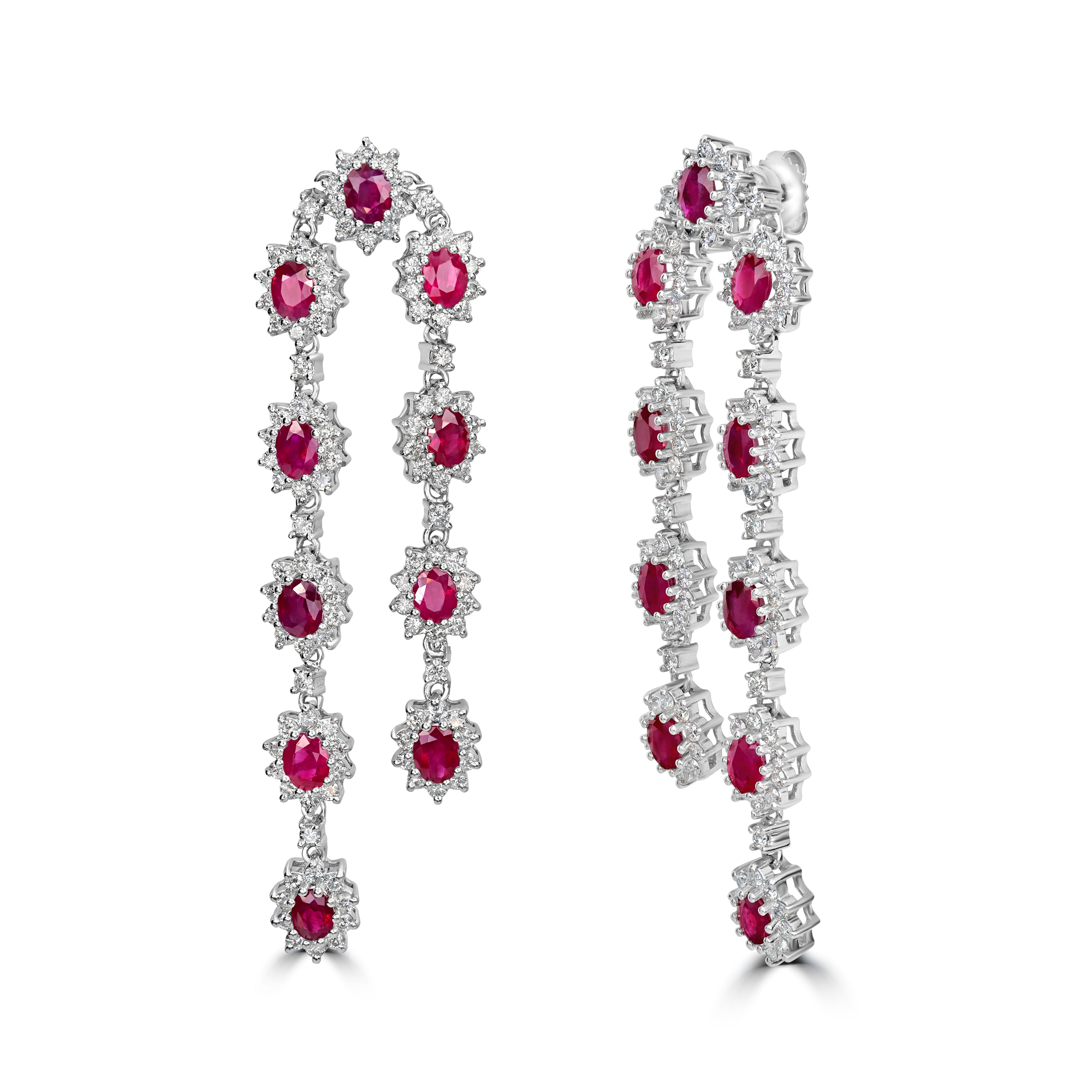 9.73 ct Dangling Ruby & Diamond Earring in 18K White Gold
