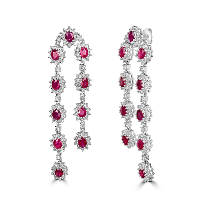 9.73 ct Dangling Ruby & Diamond Earring in 18K White Gold