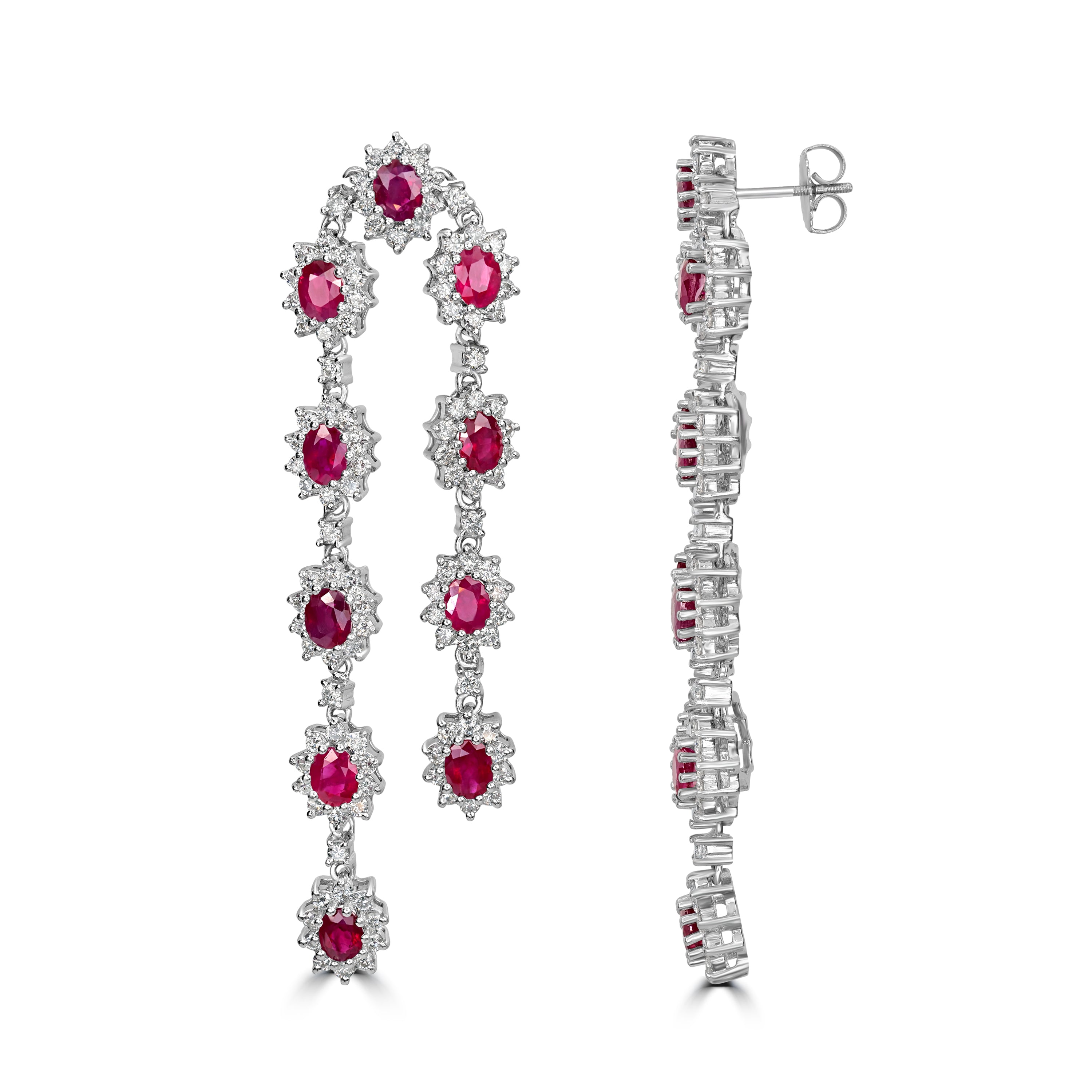 9.73 ct Dangling Ruby & Diamond Earring in 18K White Gold