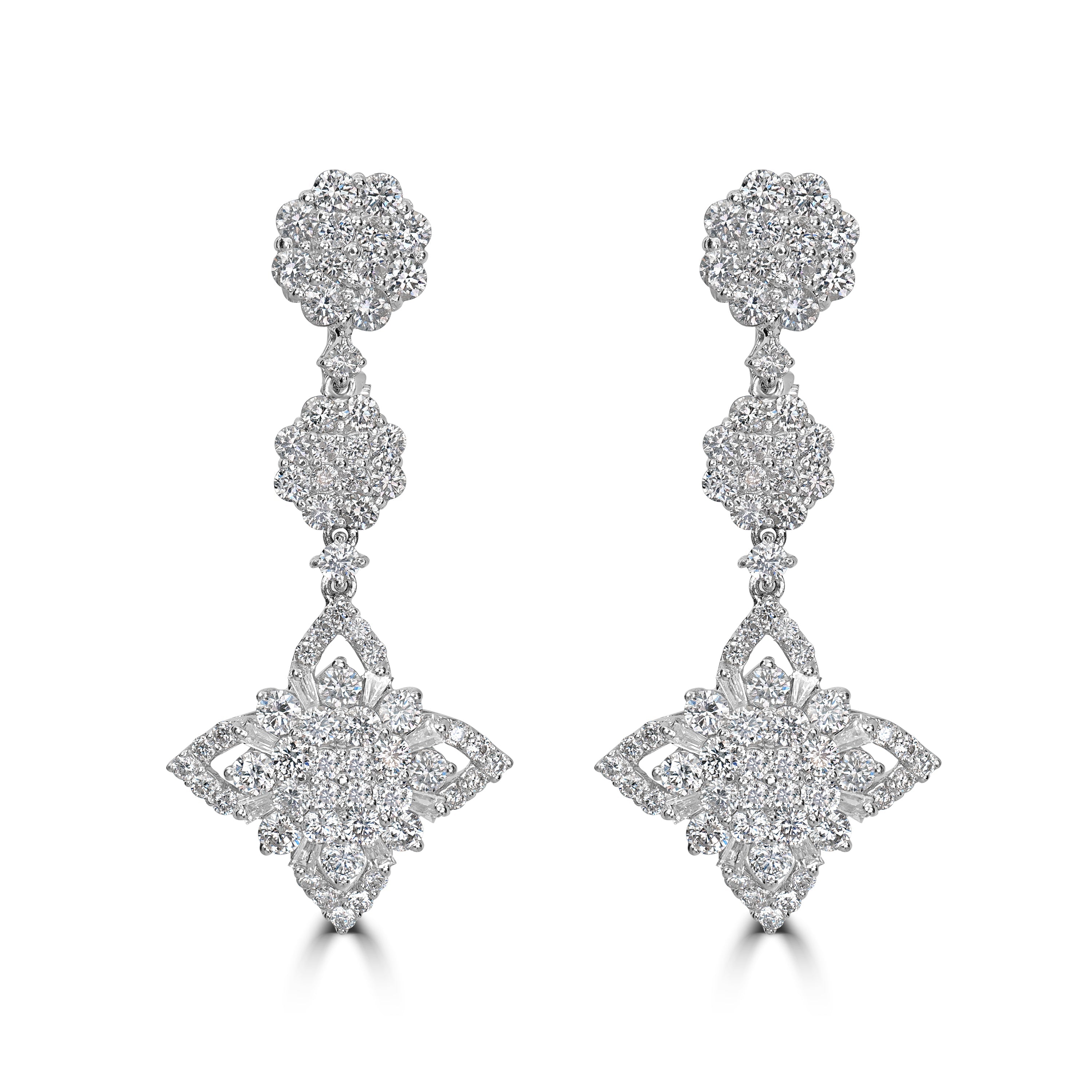 3.48 ct Dangling Diamond Earrings in 18K White Gold