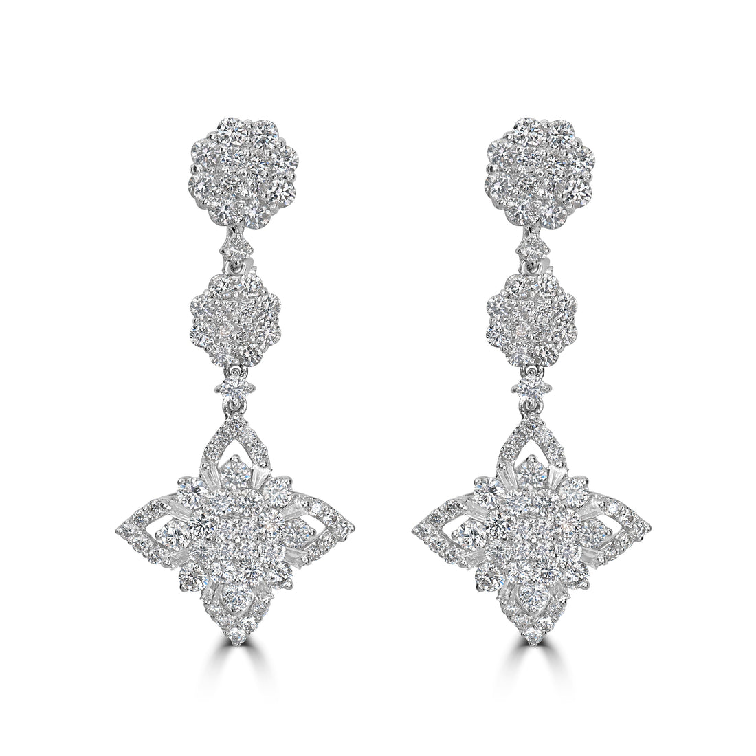 3.48 ct Dangling Diamond Earrings in 18K White Gold