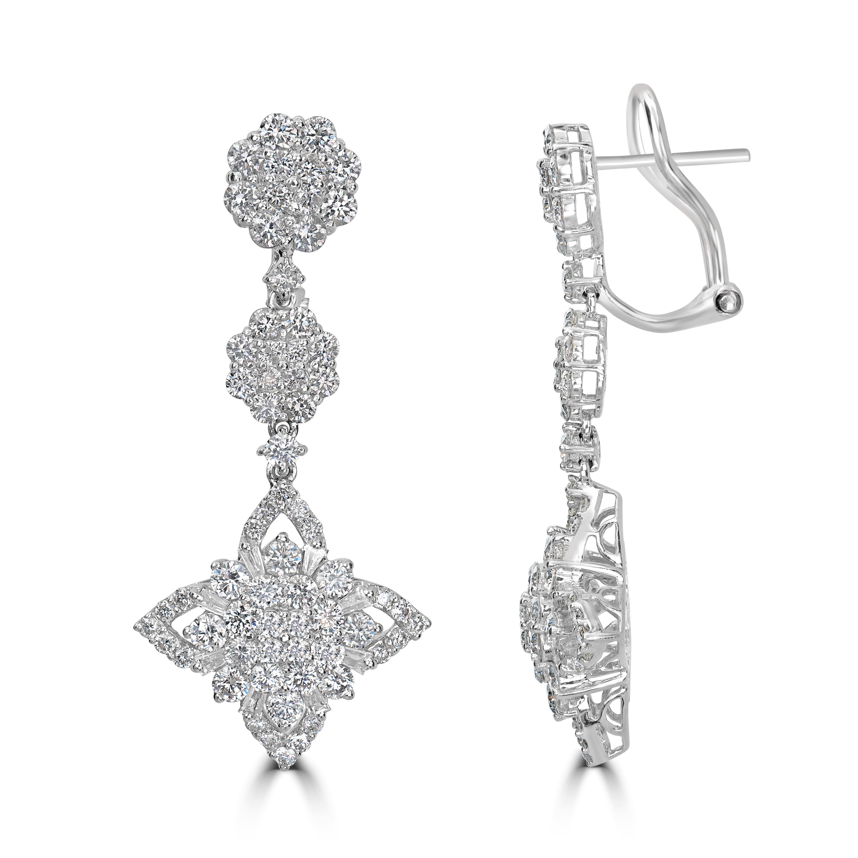 3.48 ct Dangling Diamond Earrings in 18K White Gold