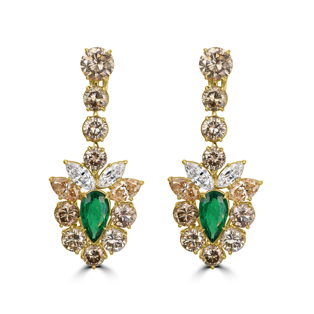 3.88 ct Emerald & Diamond Dangling Earring in 18K Yellow Gold
