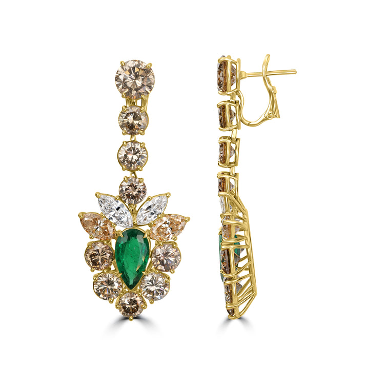 3.88 ct Emerald & Diamond Dangling Earring in 18K Yellow Gold