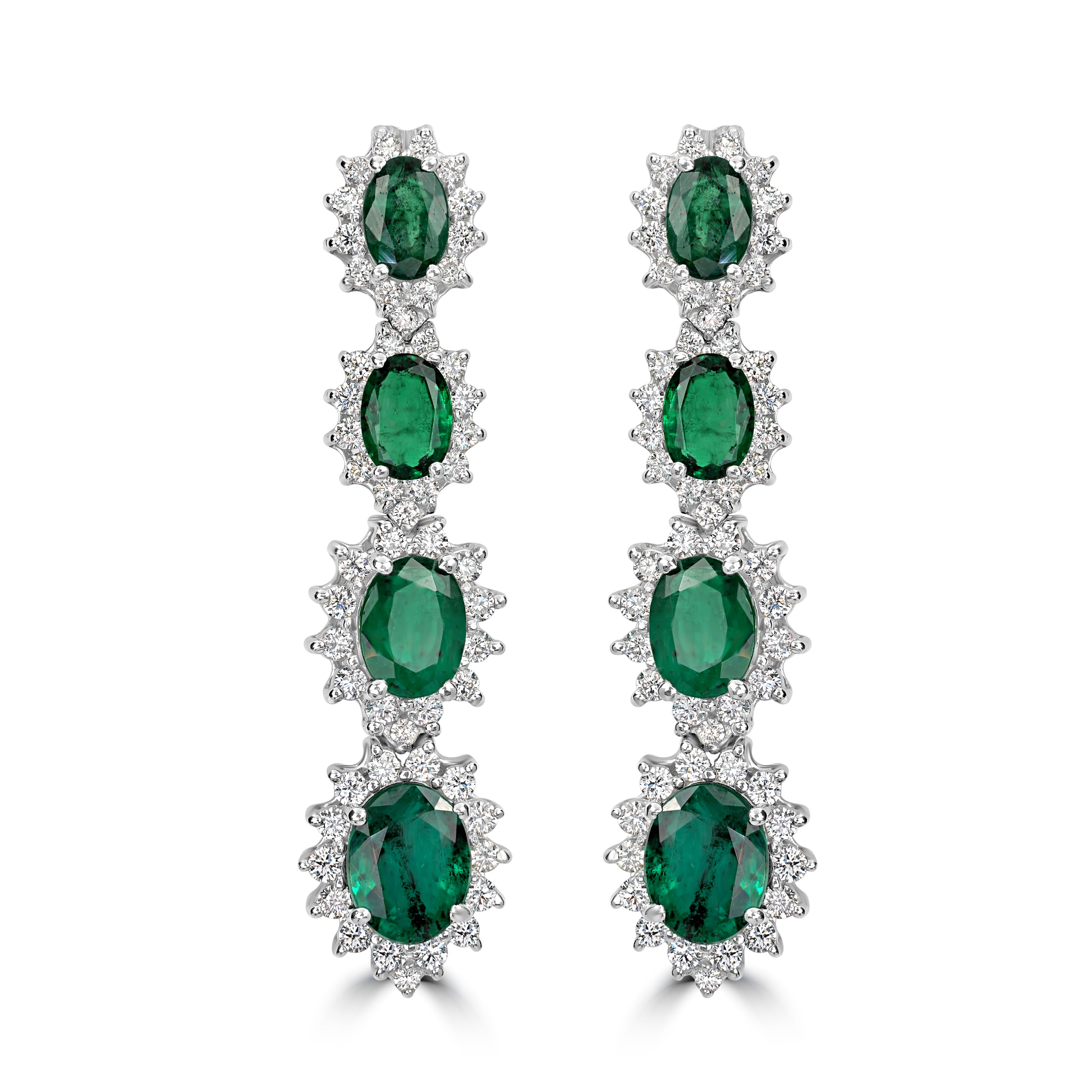 8.85 ct Emerald & Diamond Dangling Earring in 18K White Gold