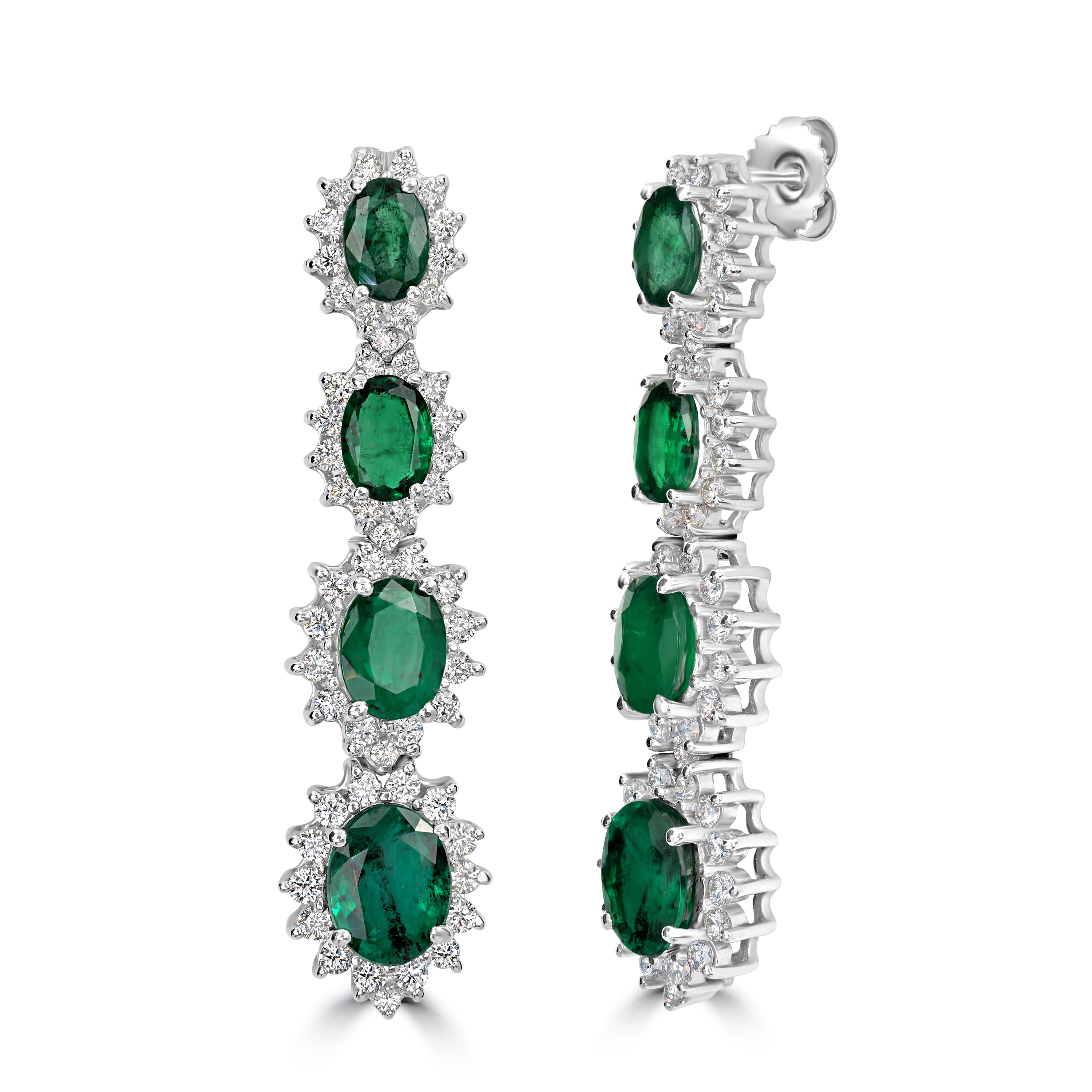 8.85 ct Emerald & Diamond Dangling Earring in 18K White Gold