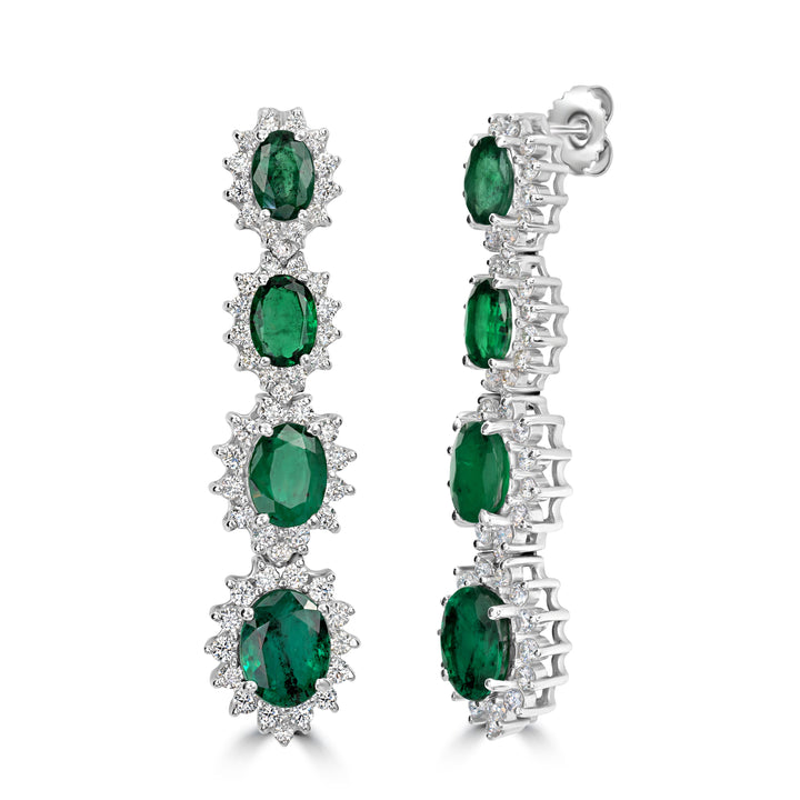 8.85 ct Emerald & Diamond Dangling Earring in 18K White Gold