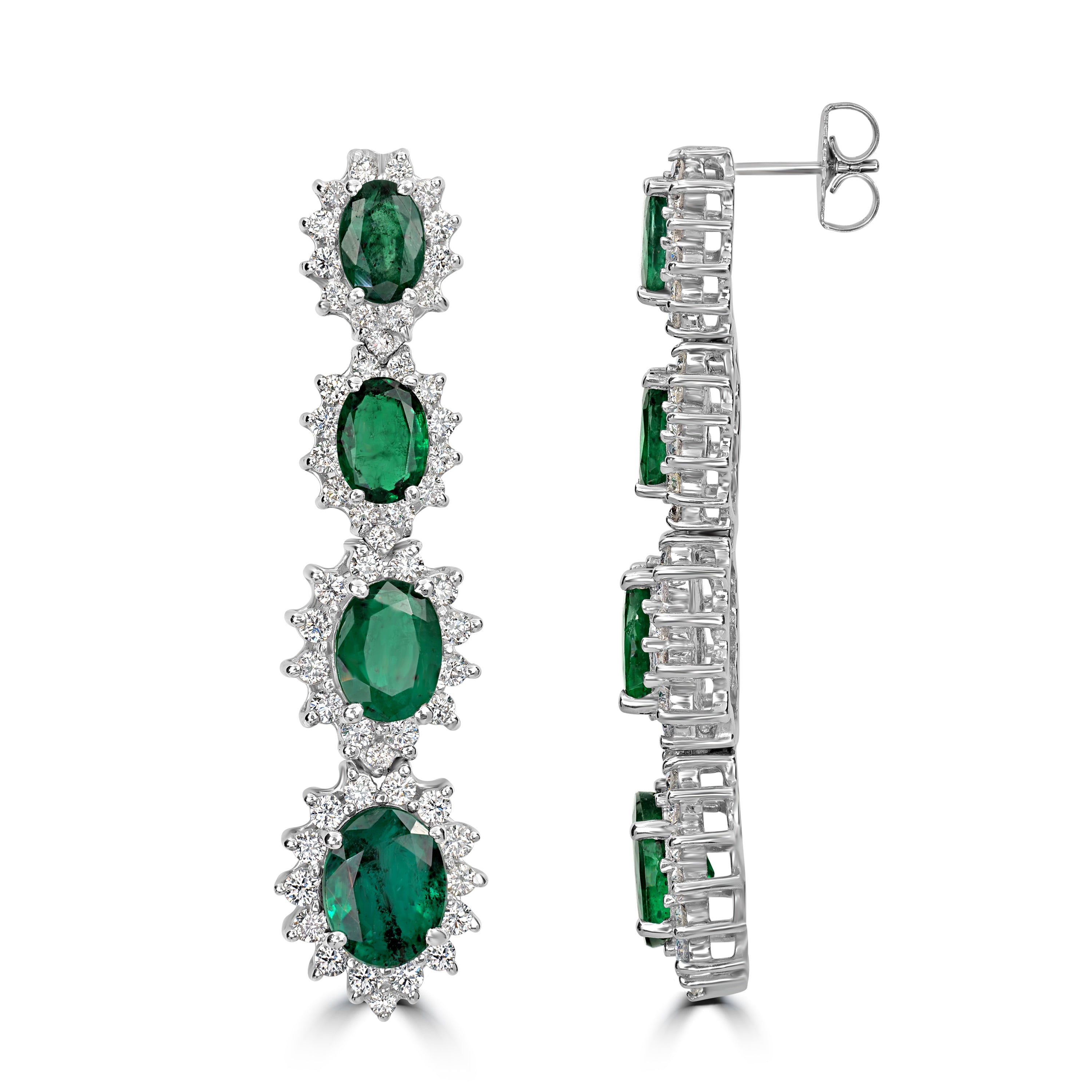8.85 ct Emerald & Diamond Dangling Earring in 18K White Gold