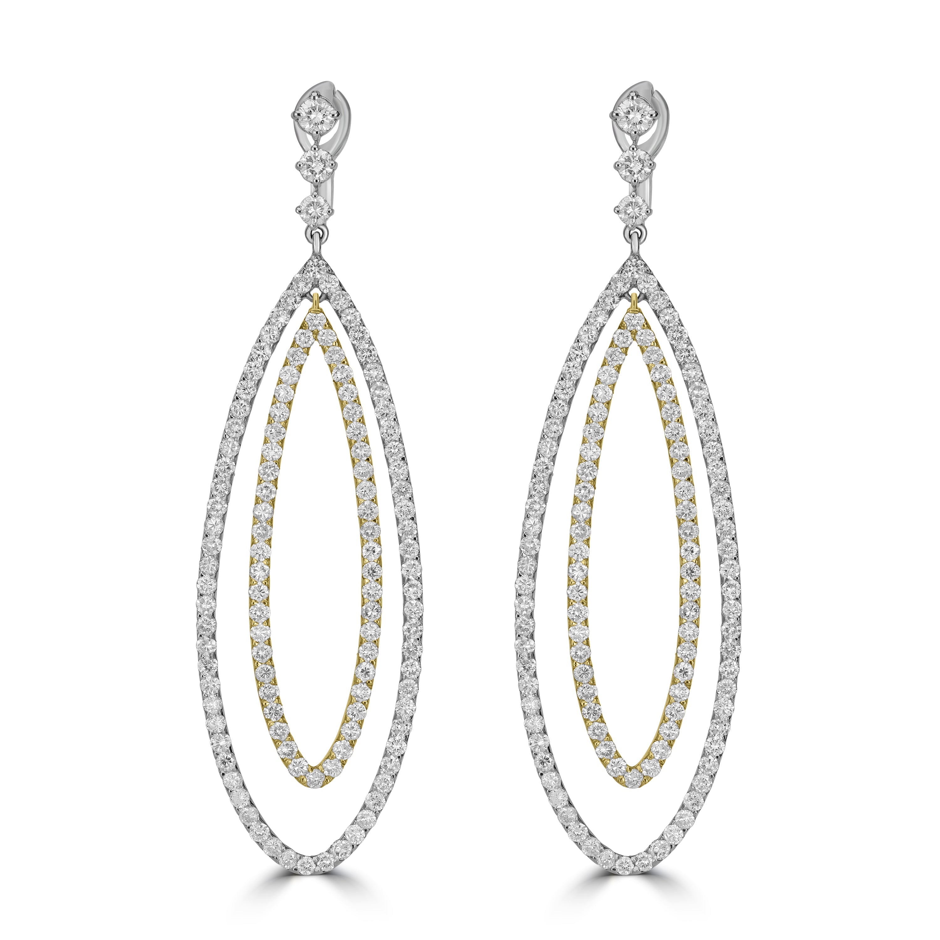 6.84 ct Diamond Drop Earrings in 14K Two-Tone White & Yellow Gold