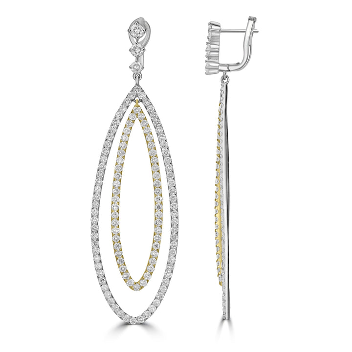 6.84 ct Diamond Drop Earrings in 14K Two Tone White and Yellow Gold