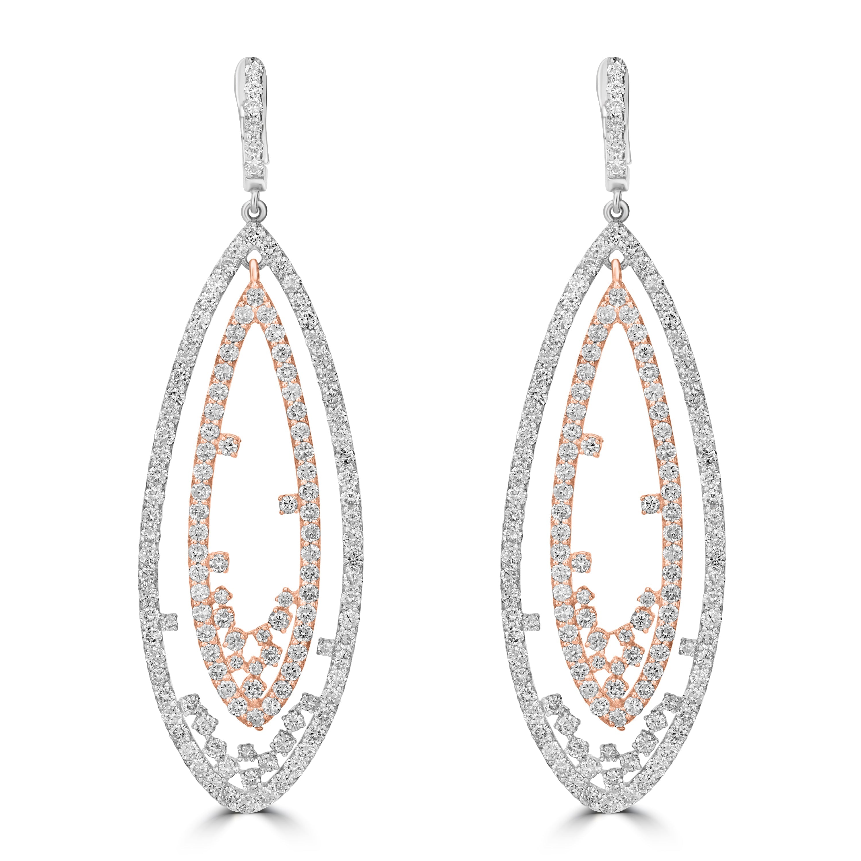 6.79 ct Diamond Drop Earrings in 14K Two-Tone White & Rose Gold