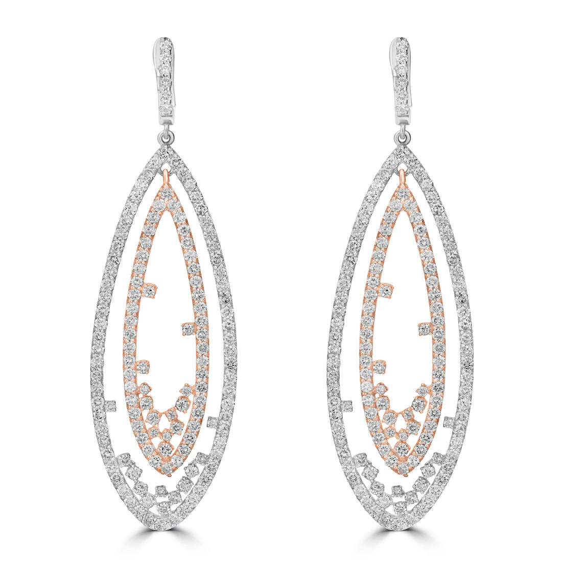 6.79 ct Diamond Drop Earrings in 14K Two-Tone White & Rose Gold