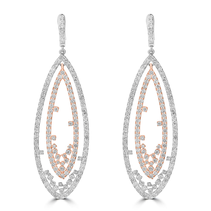 6.79 ct Diamond Drop Earrings in 14K Two Tone White and Rose Gold