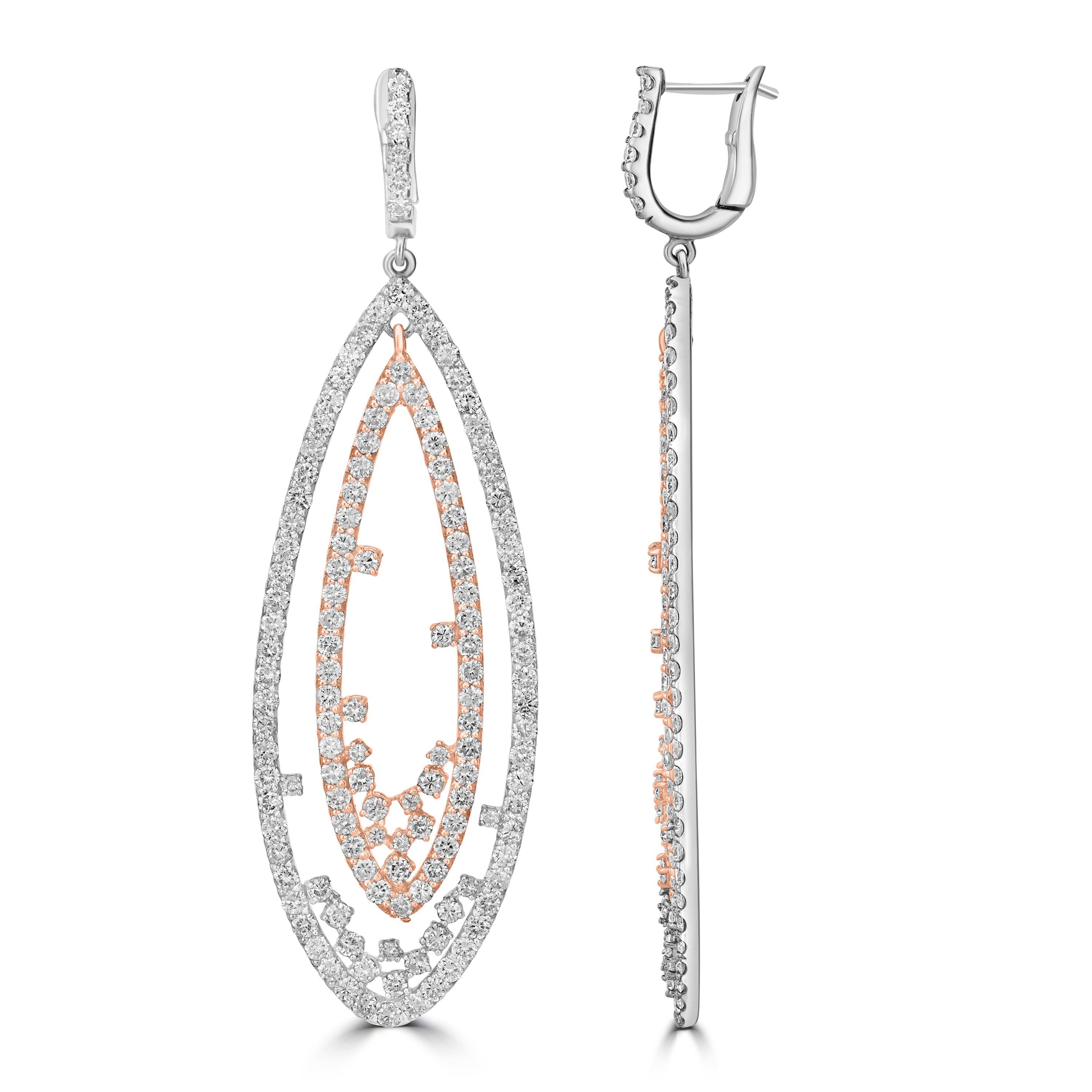 6.79 ct Diamond Drop Earrings in 14K Two-Tone White & Rose Gold