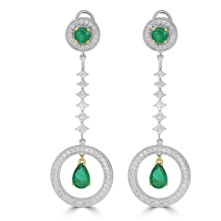 10.01 ct Emerald & Diamond Dangle Earrings in 14K White Gold