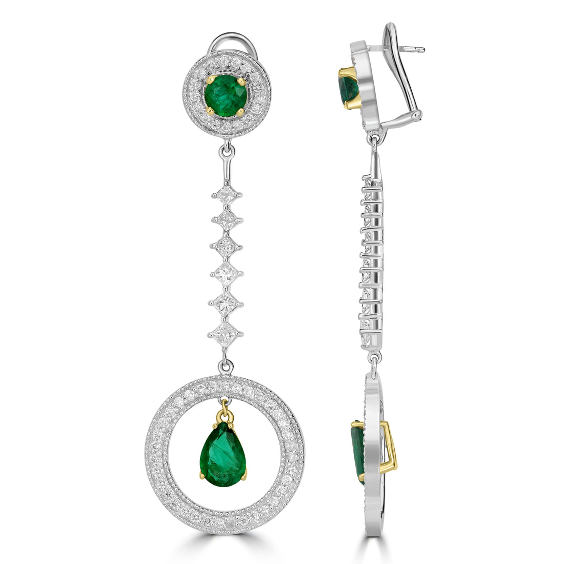 Emerald Gemstone & Diamond Dangled Earrings