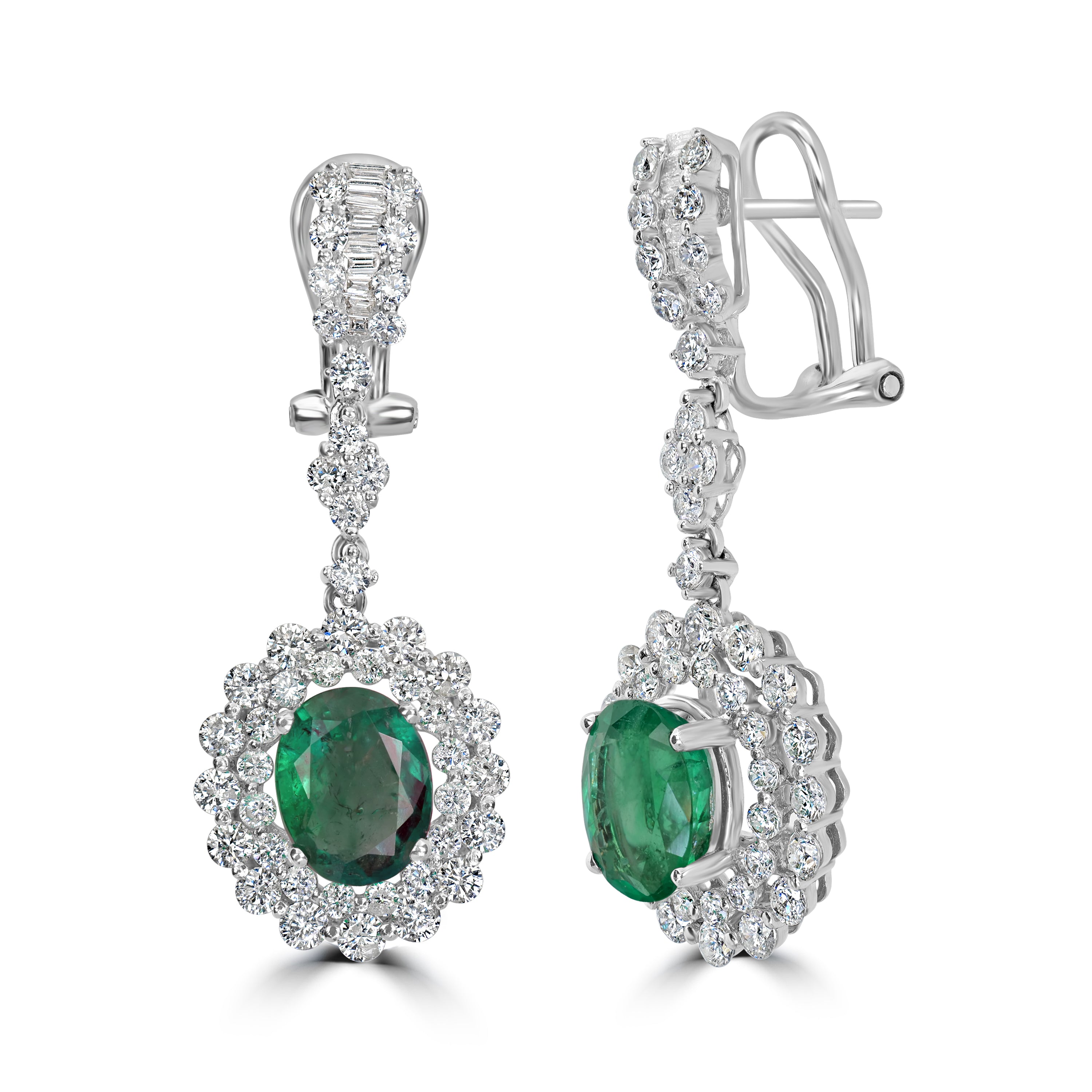 3.60 ct Emerald & Diamond Drop Earring in 18K White Gold