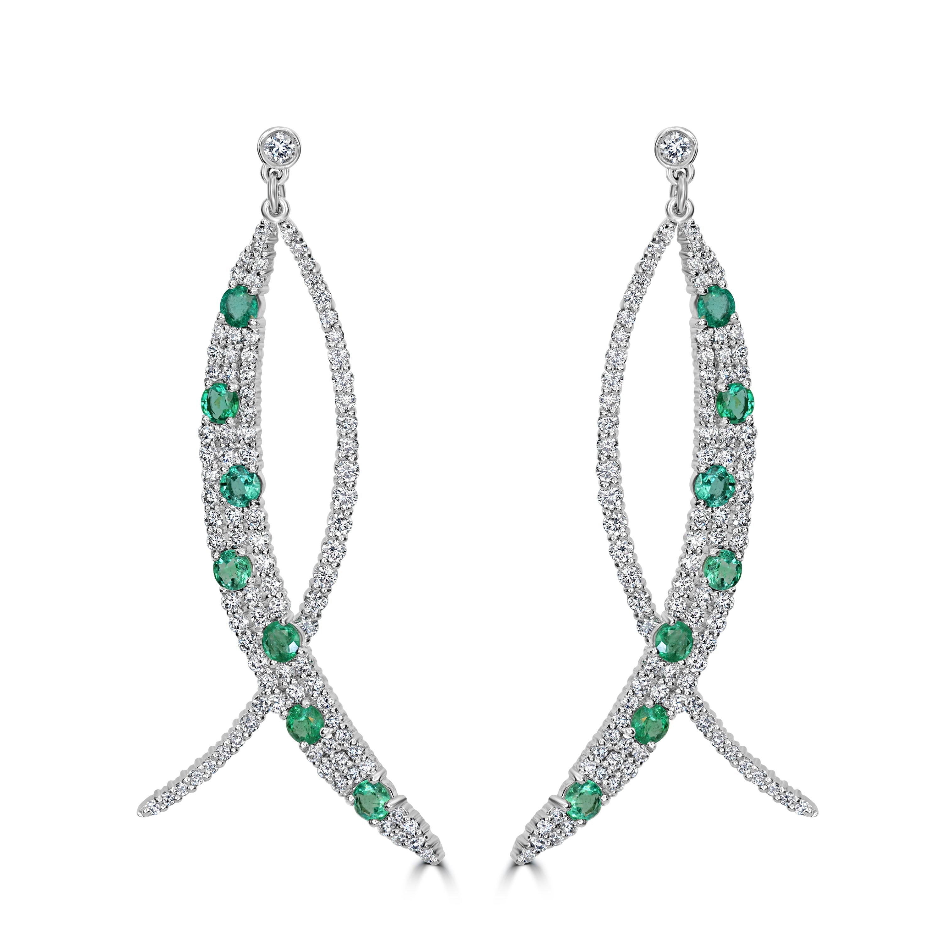 3.07 ct Emerald & Diamond Earring in 14K White Gold (TBC)