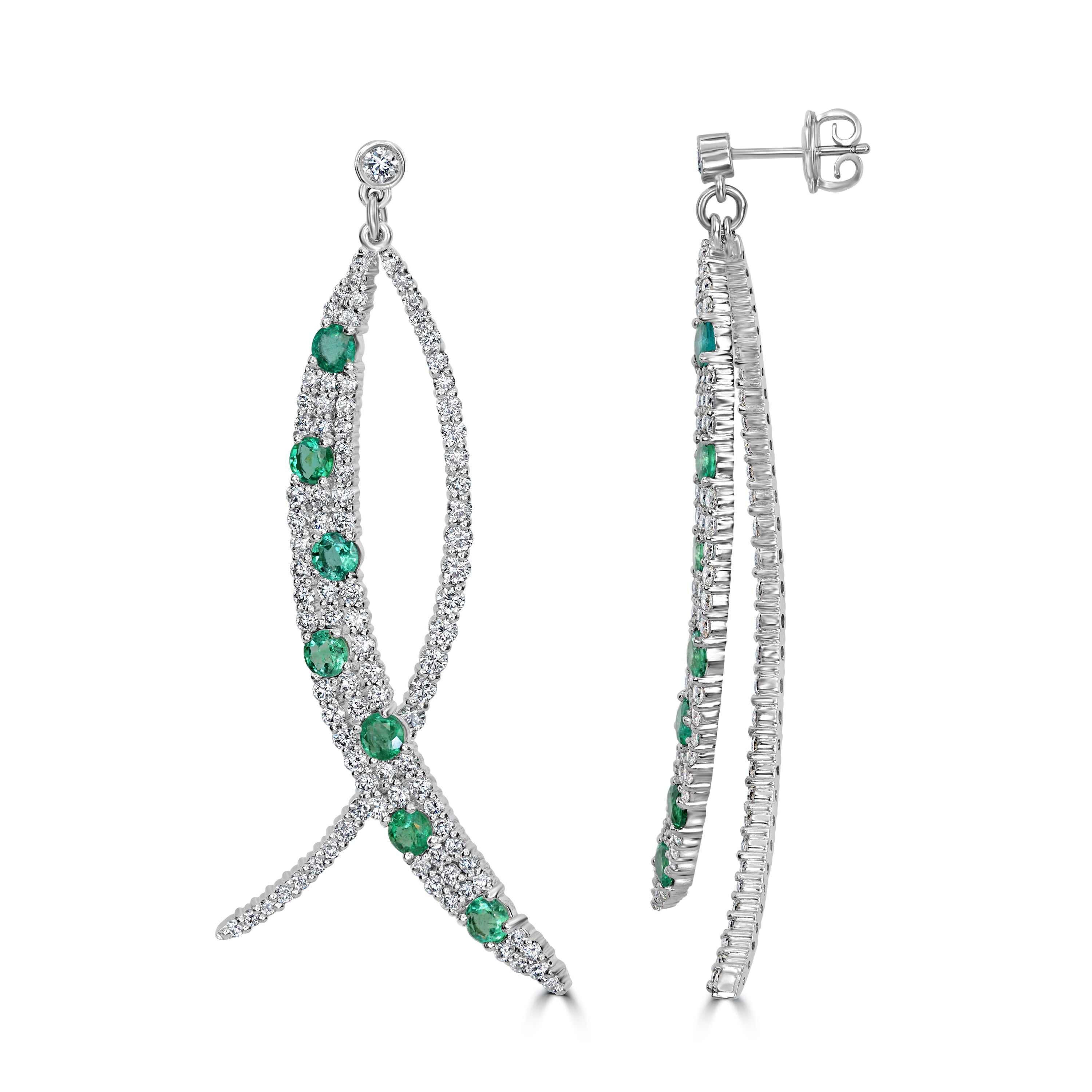 3.07 ct Emerald & Diamond Earring in 14K White Gold (TBC)