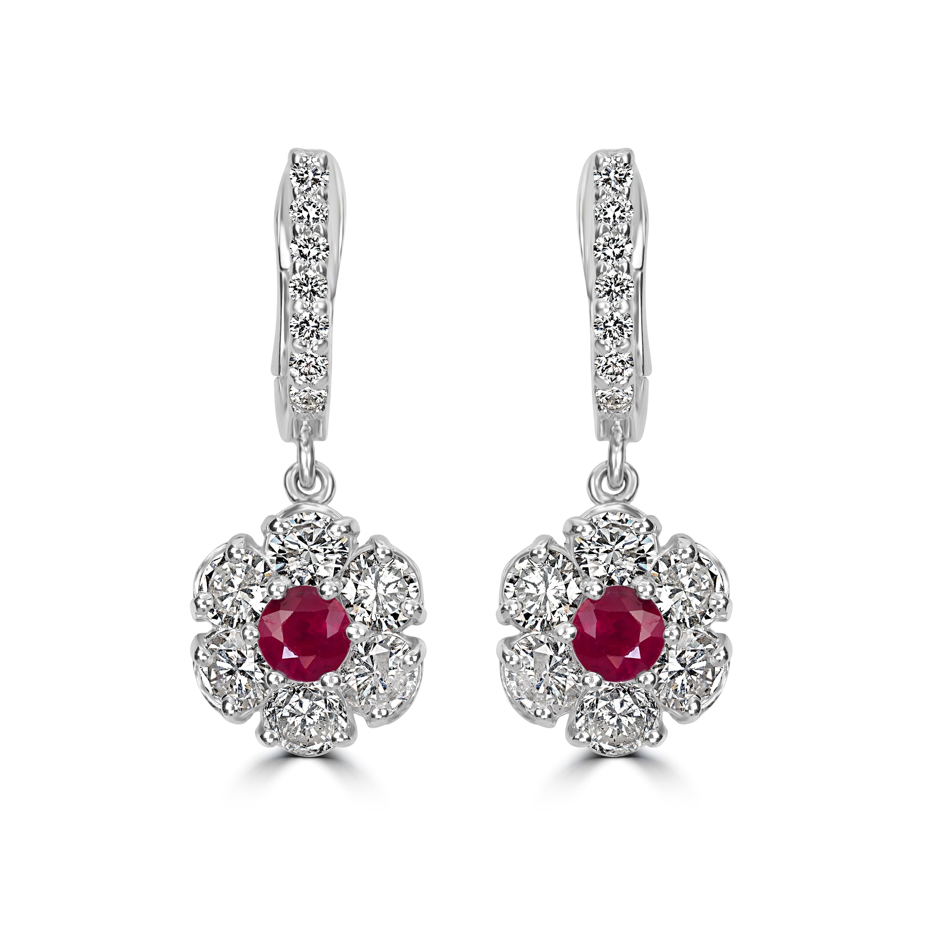 3.31 ct tw Ruby & Diamond Earring in 14K White Gold
