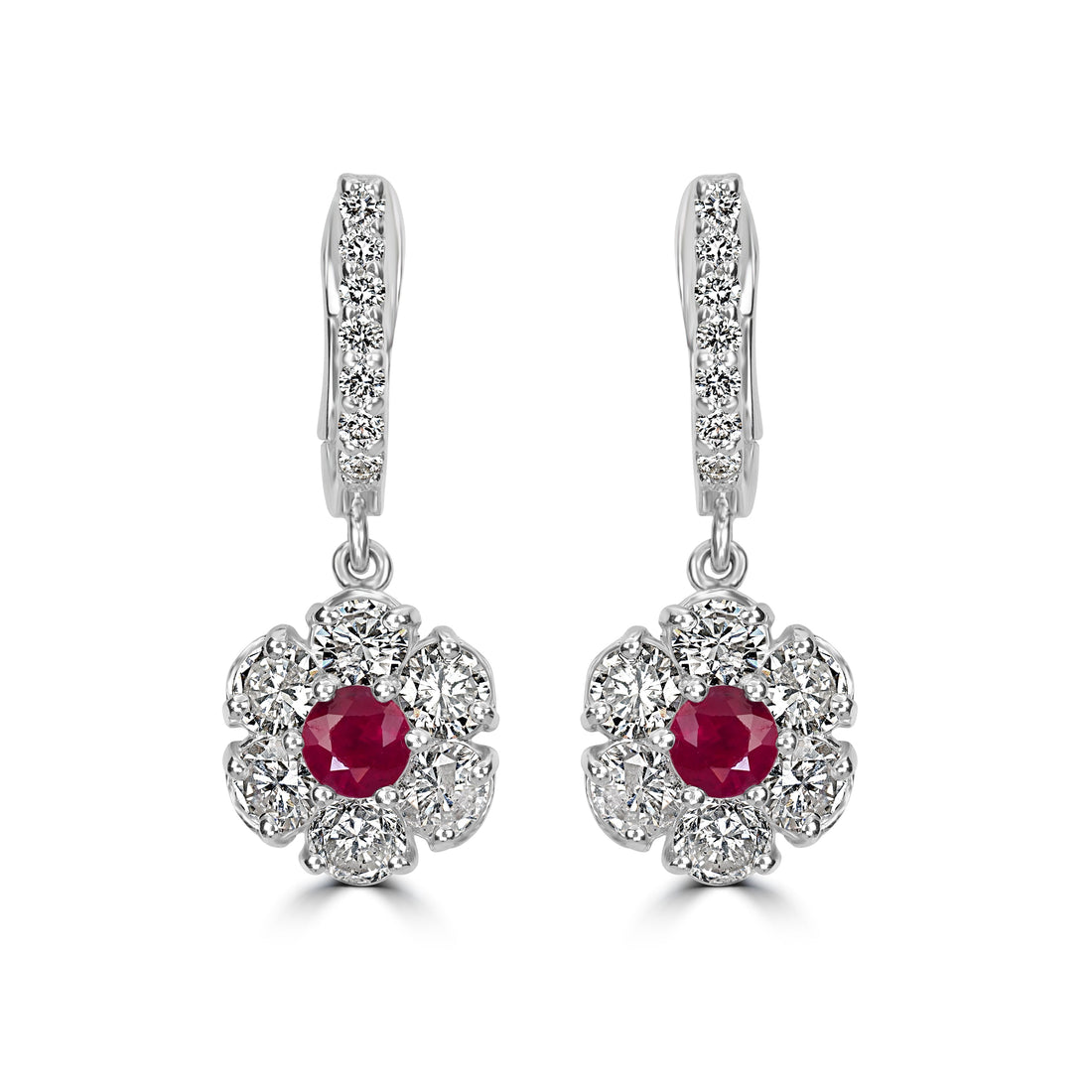 3.31 ct tw Ruby & Diamond Earring in 14K White Gold
