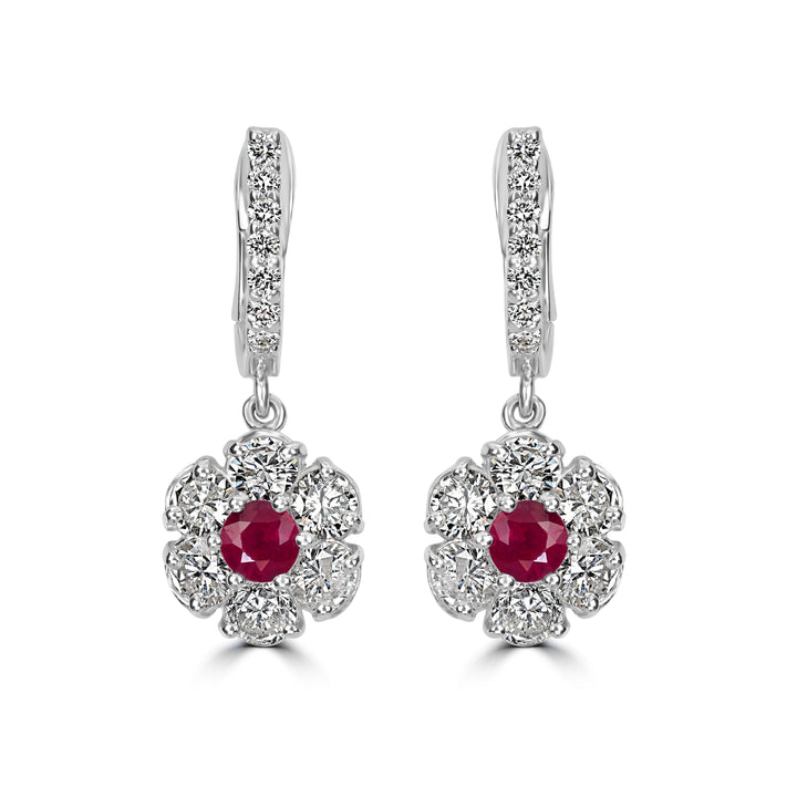 3.31 ct tw Ruby & Diamond Earring in 14K White Gold