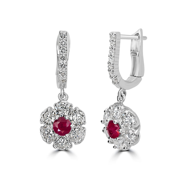 3.31 ct tw Ruby & Diamond Earring in 14K White Gold