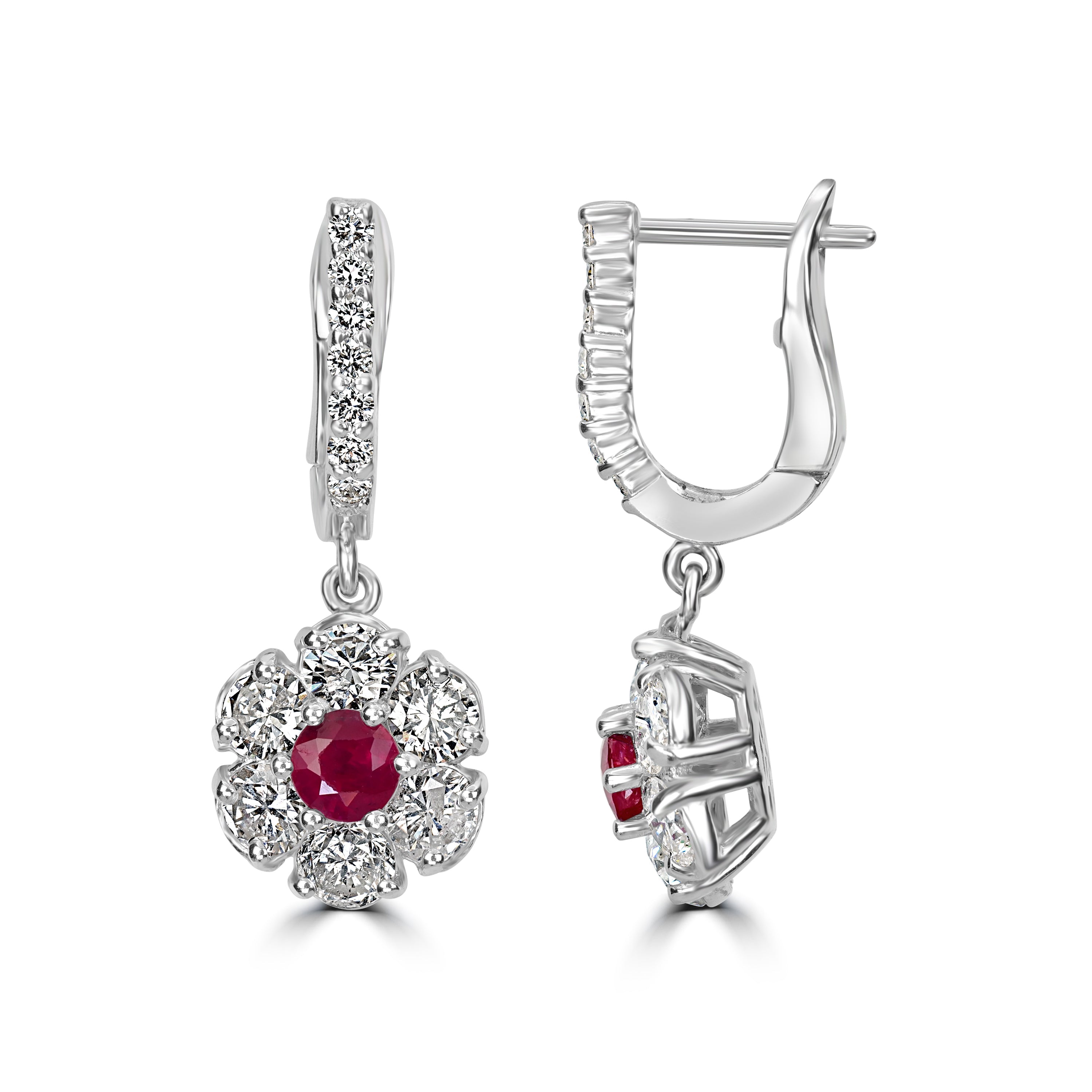 3.31 ct tw Ruby & Diamond Earring in 14K White Gold