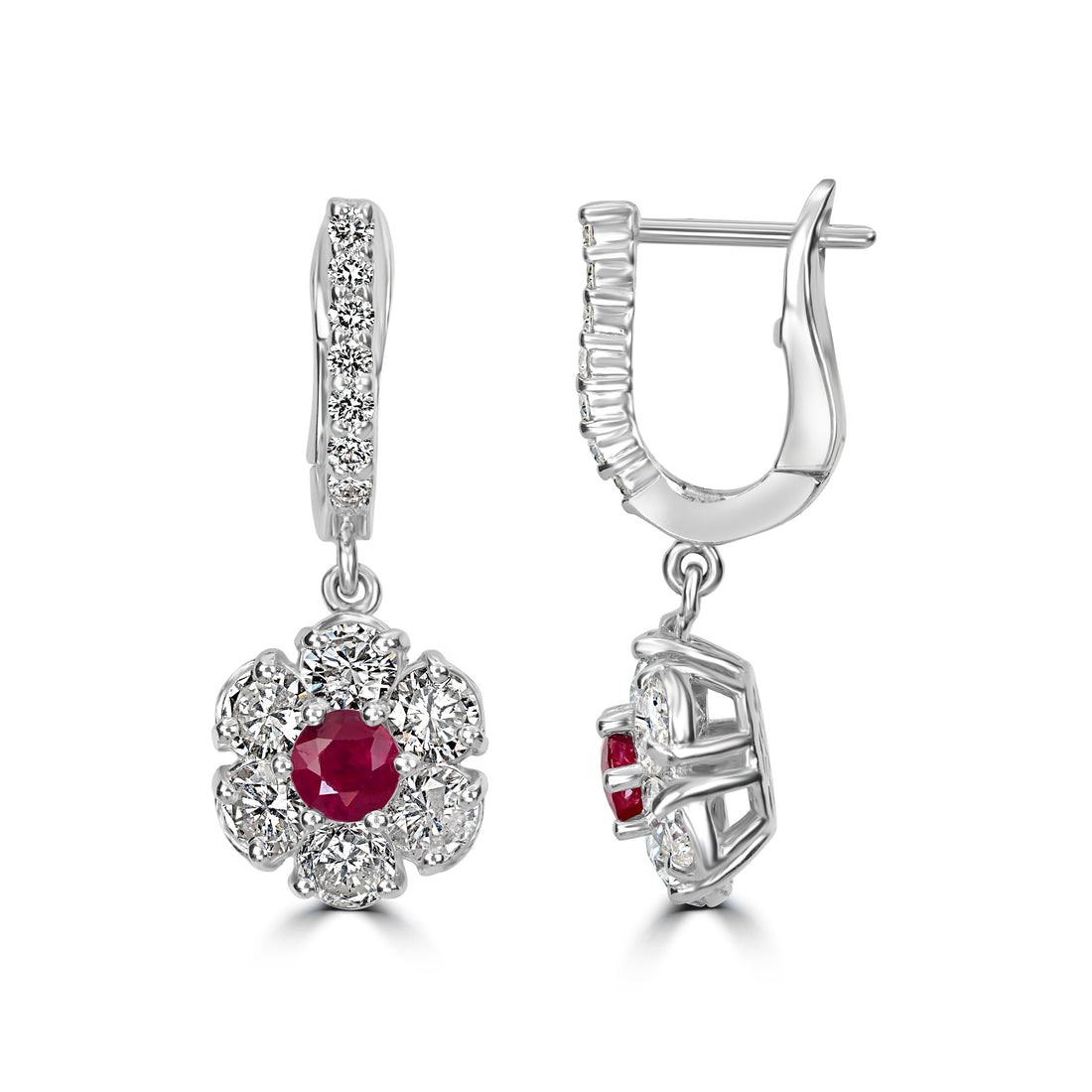 3.31 ct tw Ruby & Diamond Earring in 14K White Gold