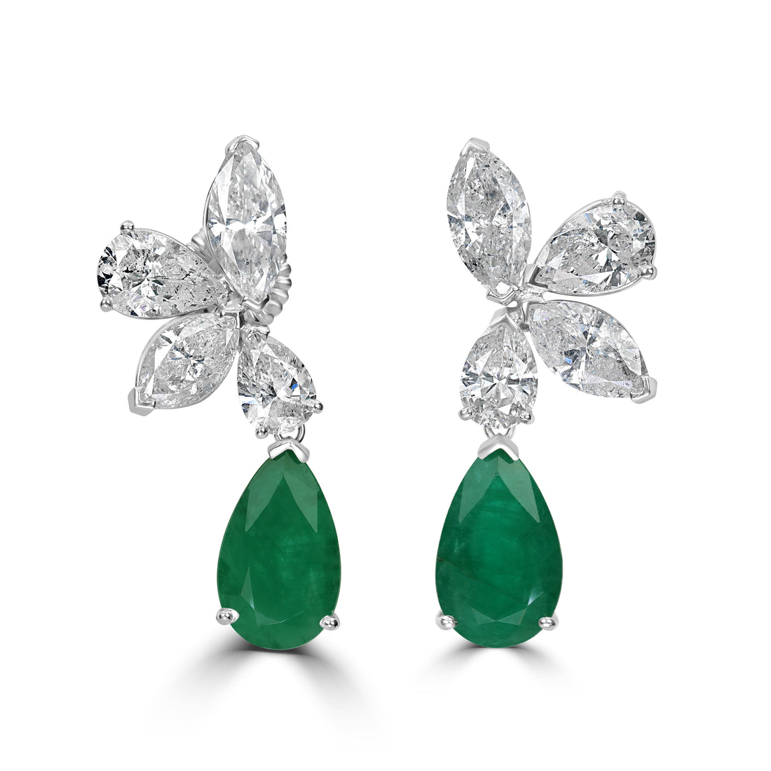 16.86 ct Emerald & Diamond Dangling Earring in 18K White Gold