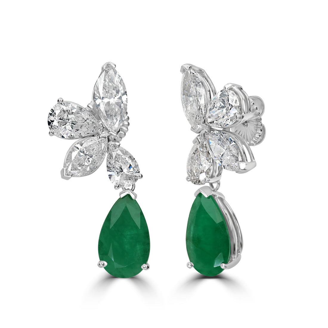 16.86 ct Emerald & Diamond Dangling Earring in 18K White Gold