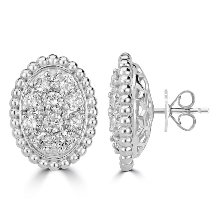 1.15 ct Cluster Diamond Earrings in 14K White Gold