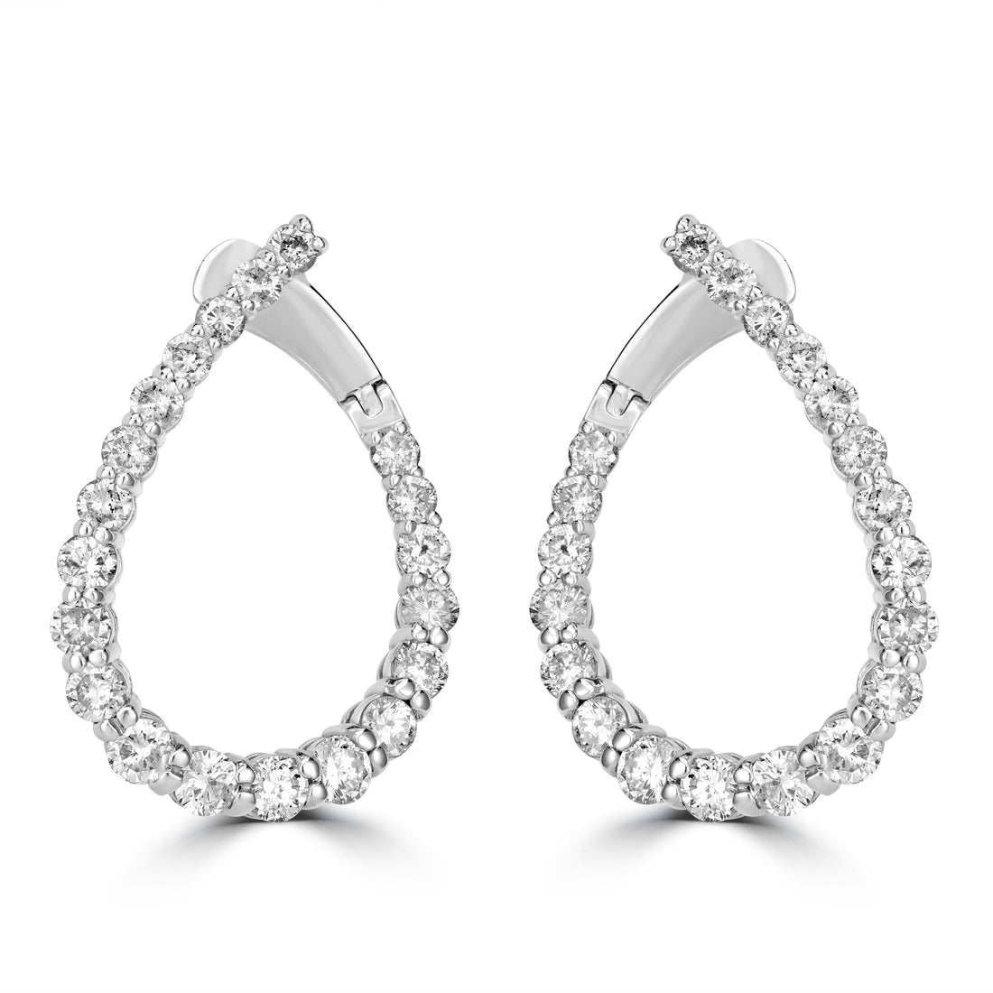 3.50 ct Diamond Front-Back Pear Shape Hoop Earrings in 14K White Gold