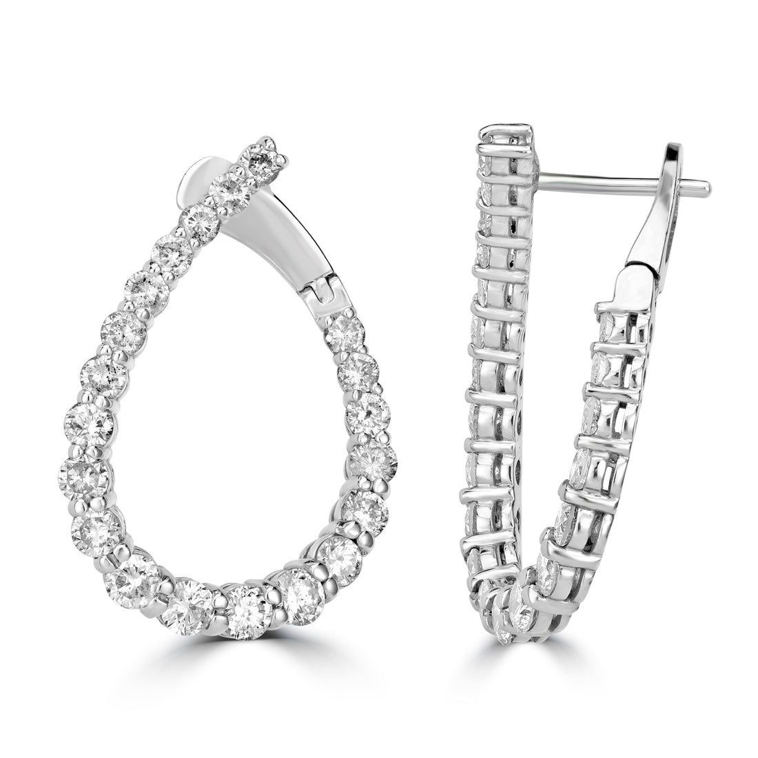 3.50 ct Diamond Front-Back Pear Shape Hoop Earrings in 14K White Gold