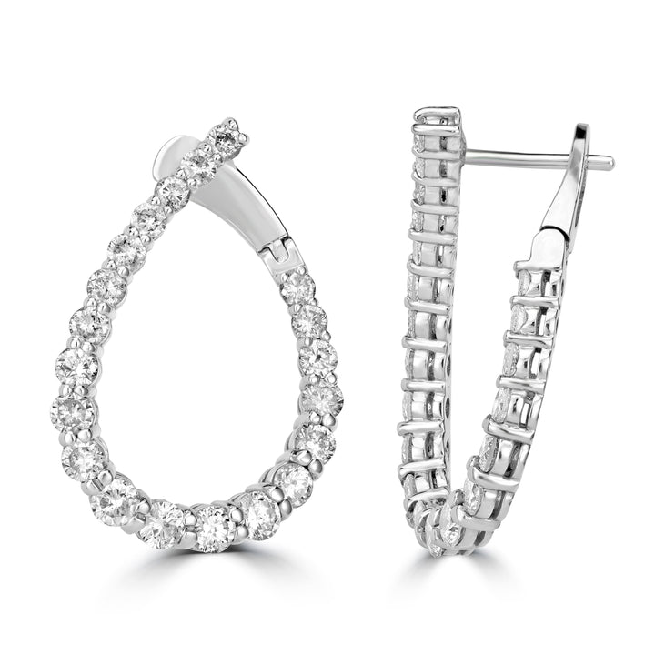 3.50 ct Diamond Front-Back Pear Shape Hoop Earrings in 14K White Gold