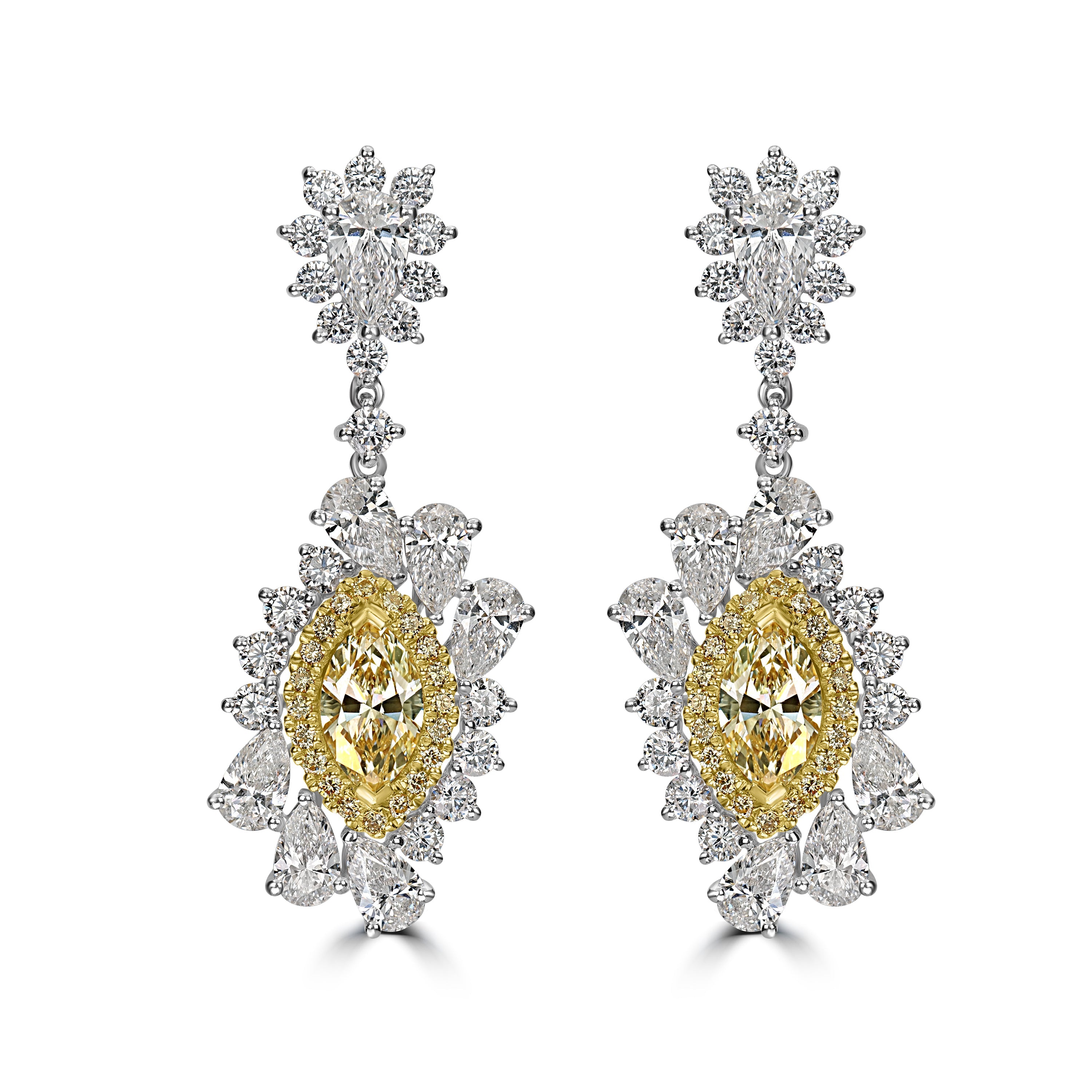 6.75 ctw Yellow Diamond Dangle Earrings in 18K Two Tone