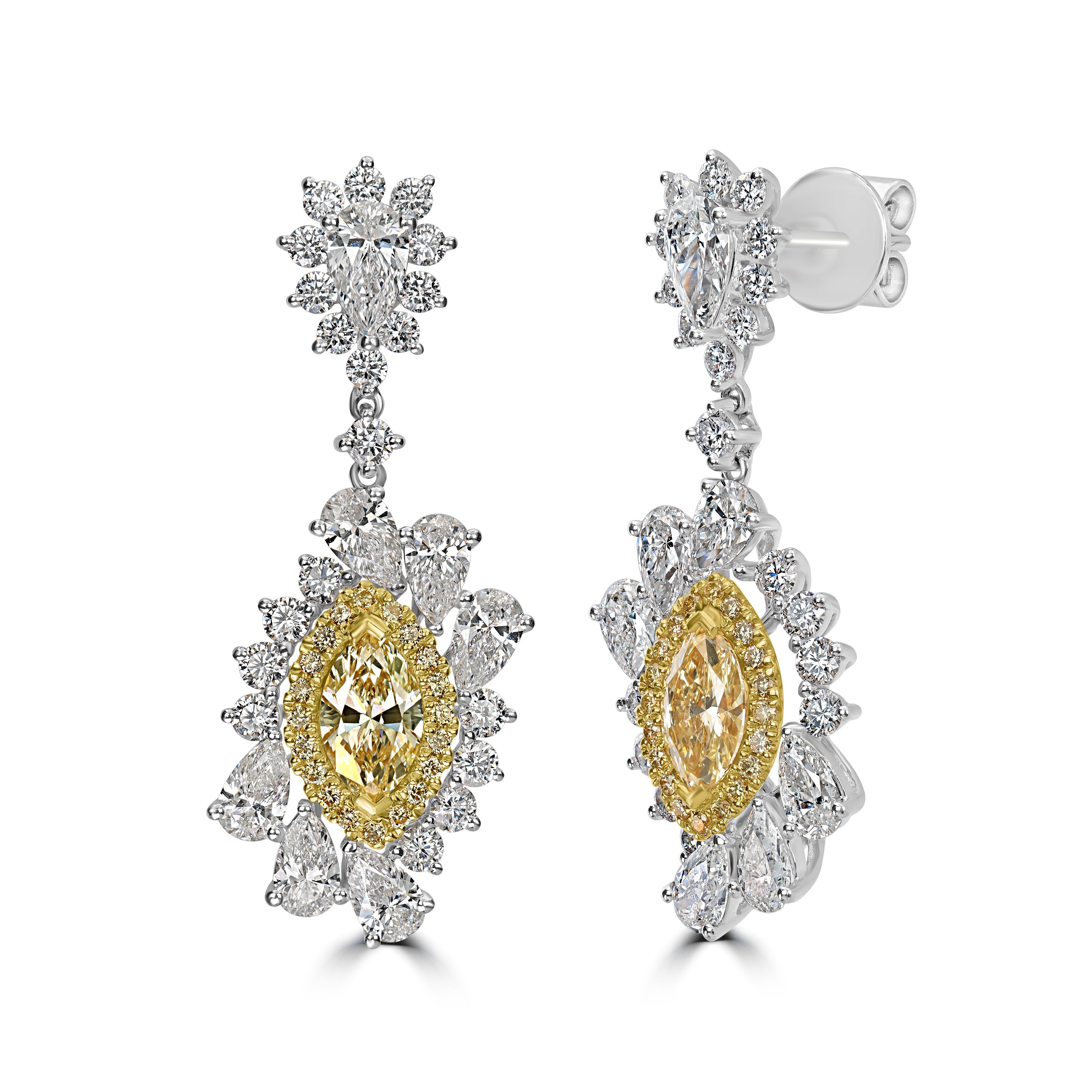 6.75 ctw Yellow Diamond Dangle Earrings in 18K Two Tone