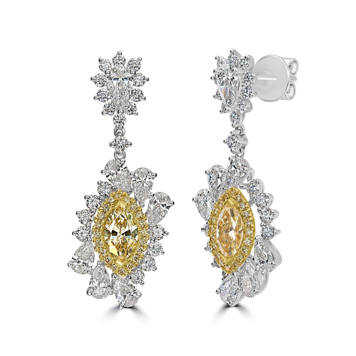 6.75 ctw Yellow Diamond Dangle Earrings in 18K Two Tone