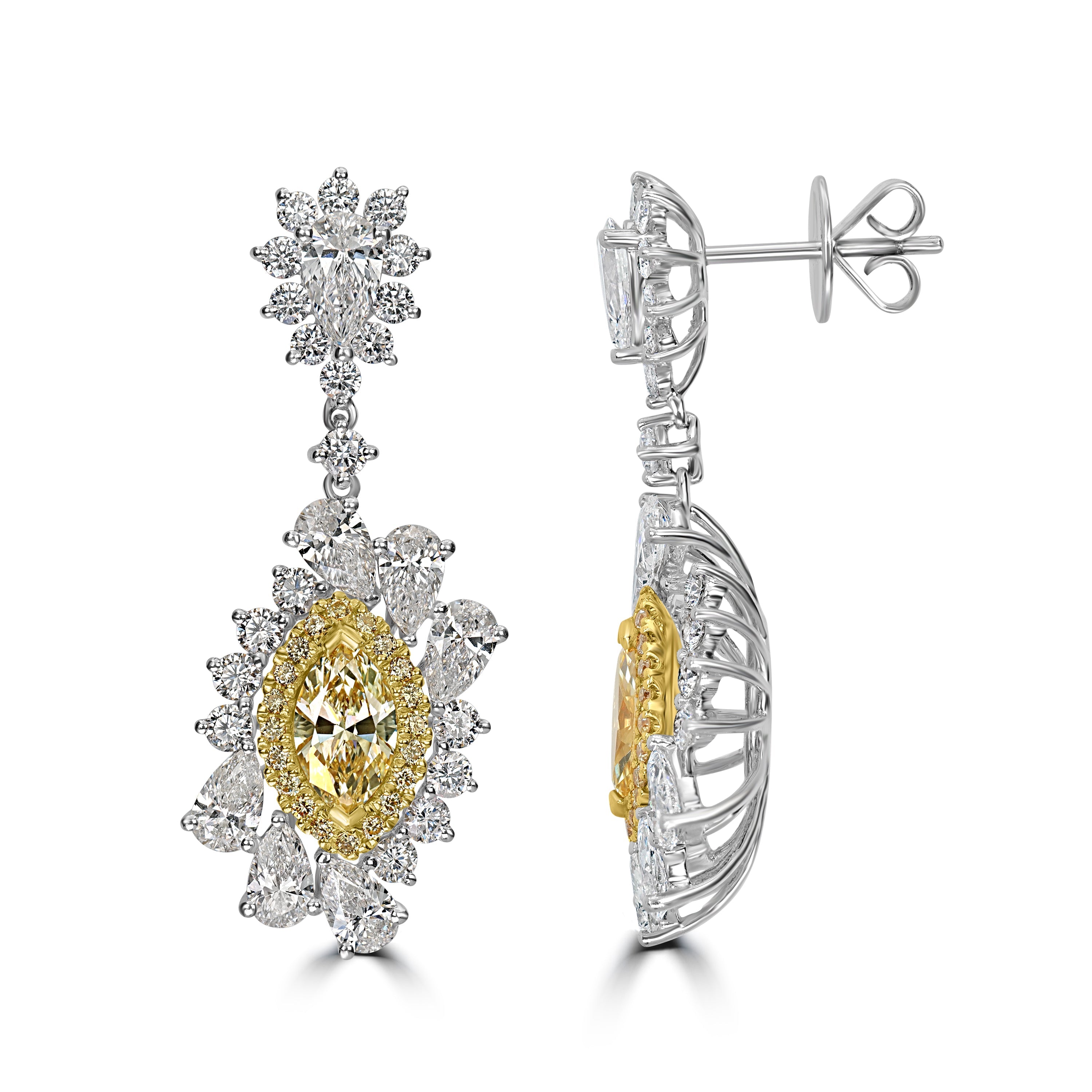 6.75 ctw Yellow Diamond Dangle Earrings in 18K Two Tone