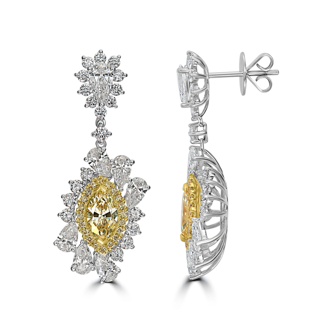 6.75 ctw Yellow Diamond Dangle Earrings in 18K Two Tone