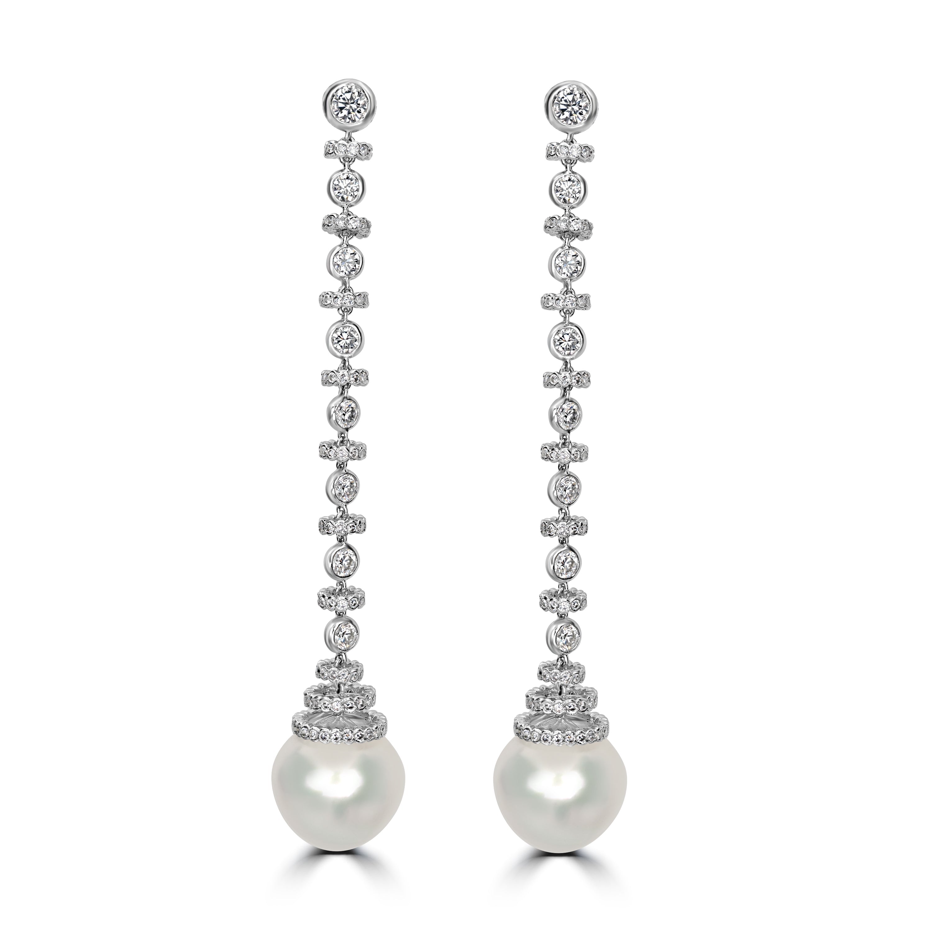 23.54 ct Pearl & 7.00 ct Diamond Earrings in 18K White Gold