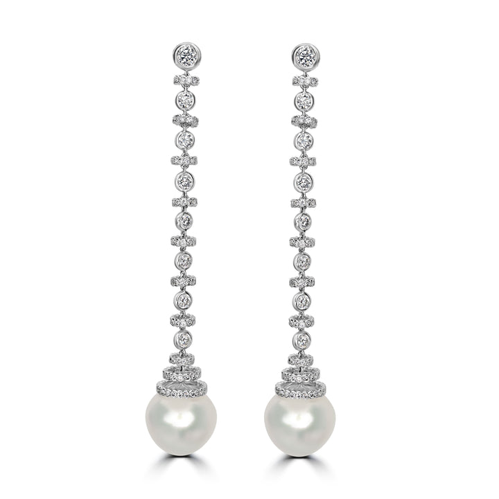23.54 ct Pearl & 7.00 ct Diamond Earrings in 18K White Gold