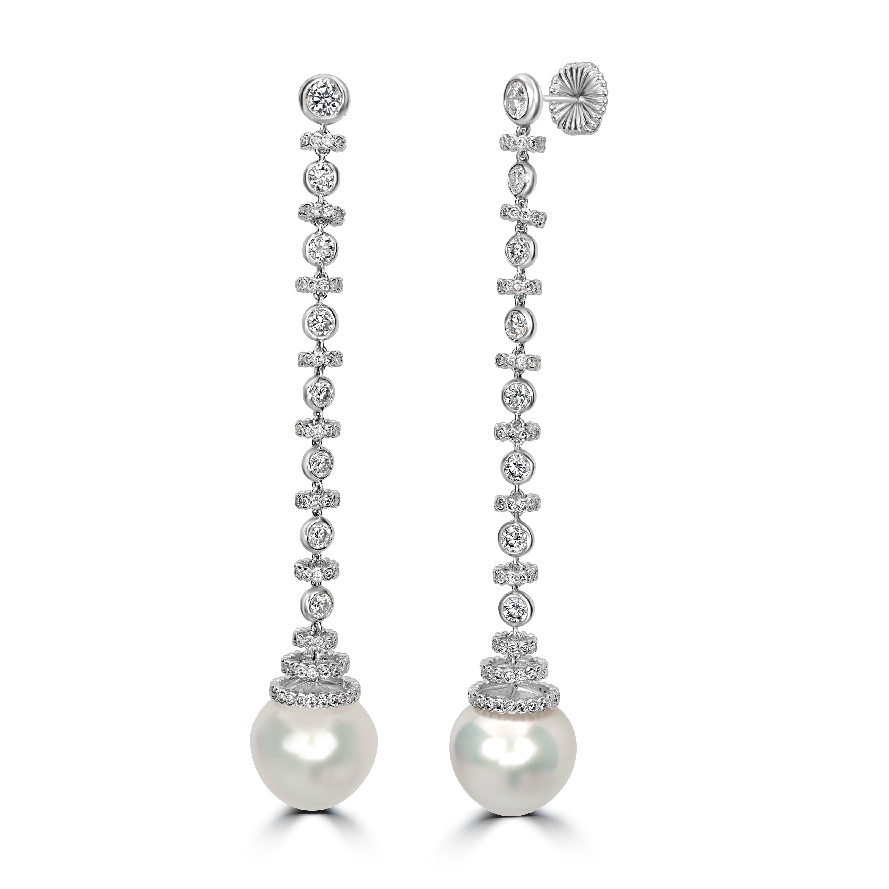 23.54 ct Pearl & 7.00 ct Diamond Earrings in 18K White Gold