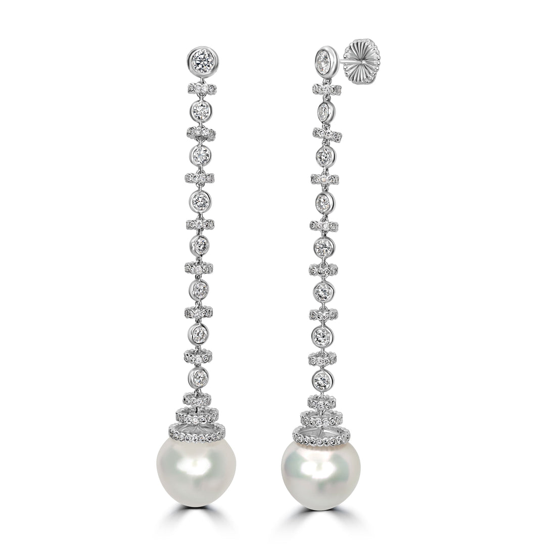 23.54 ct Pearl & 7.00 ct Diamond Earrings in 18K White Gold