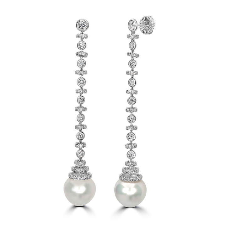 23.54 ct Pearl & 7.00 ct Diamond Earrings in 18K White Gold