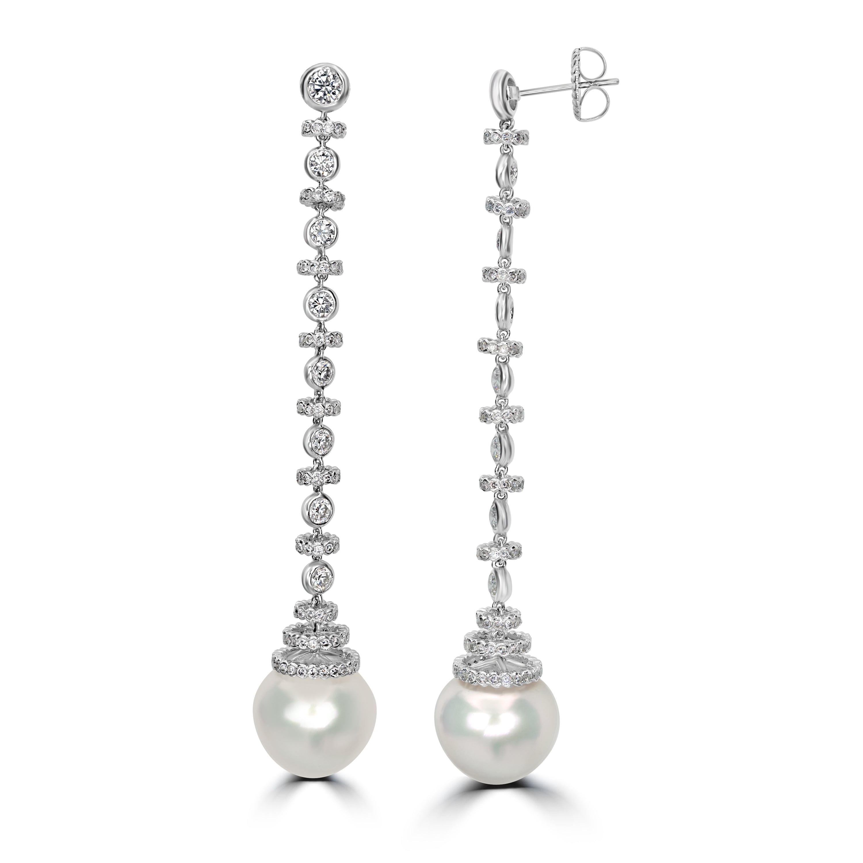 23.54 ct Pearl & 7.00 ct Diamond Earrings in 18K White Gold