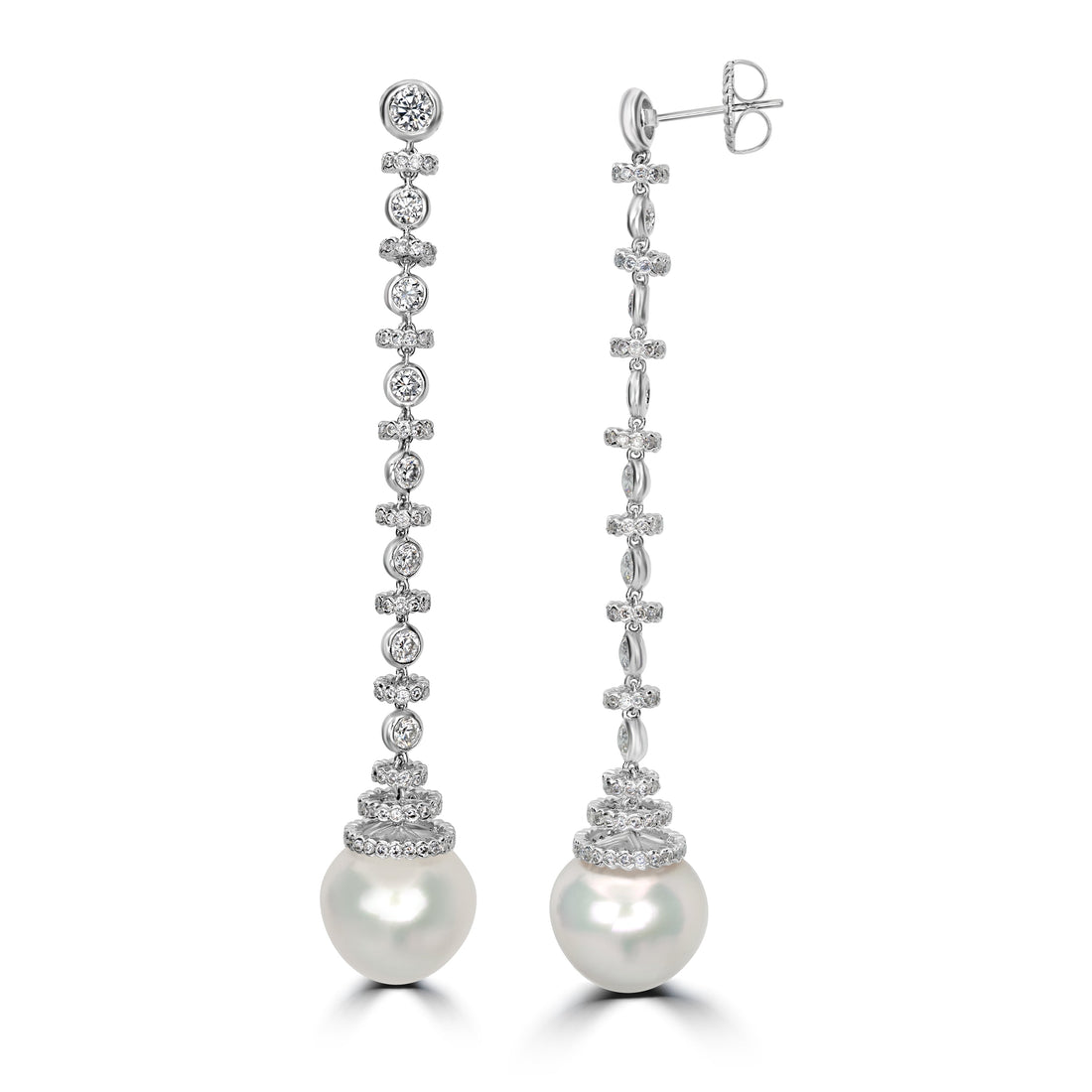 23.54 ct Pearl & 7.00 ct Diamond Earrings in 18K White Gold