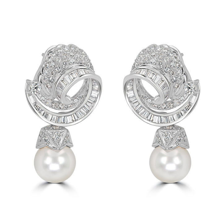 5.18 ct Diamond & Pearl Earring in Platinum